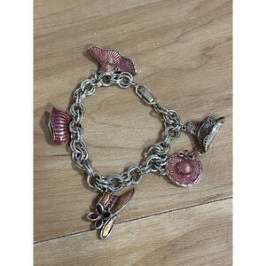 Vintage MONET Assorted Decorative Hats Charm Chain Bracelet 7”